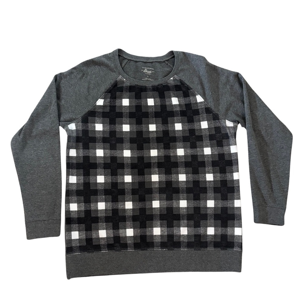 G.H. Bass & Co. Black and Gray Checkered Crewneck Sweatshirt